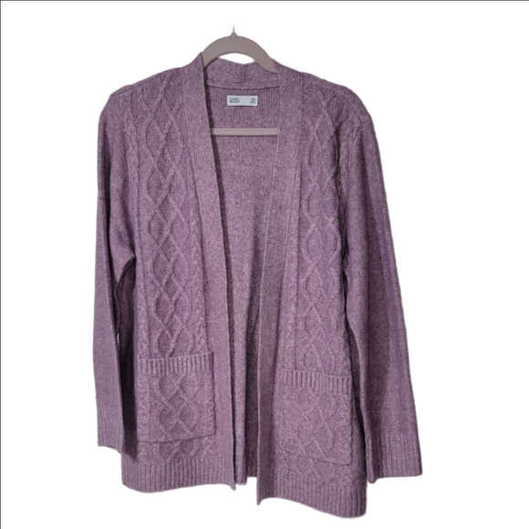 croft & barrow Sweaters - Croft & Barrow Lavendar Purple Cable Knit Open Cardigan XXL